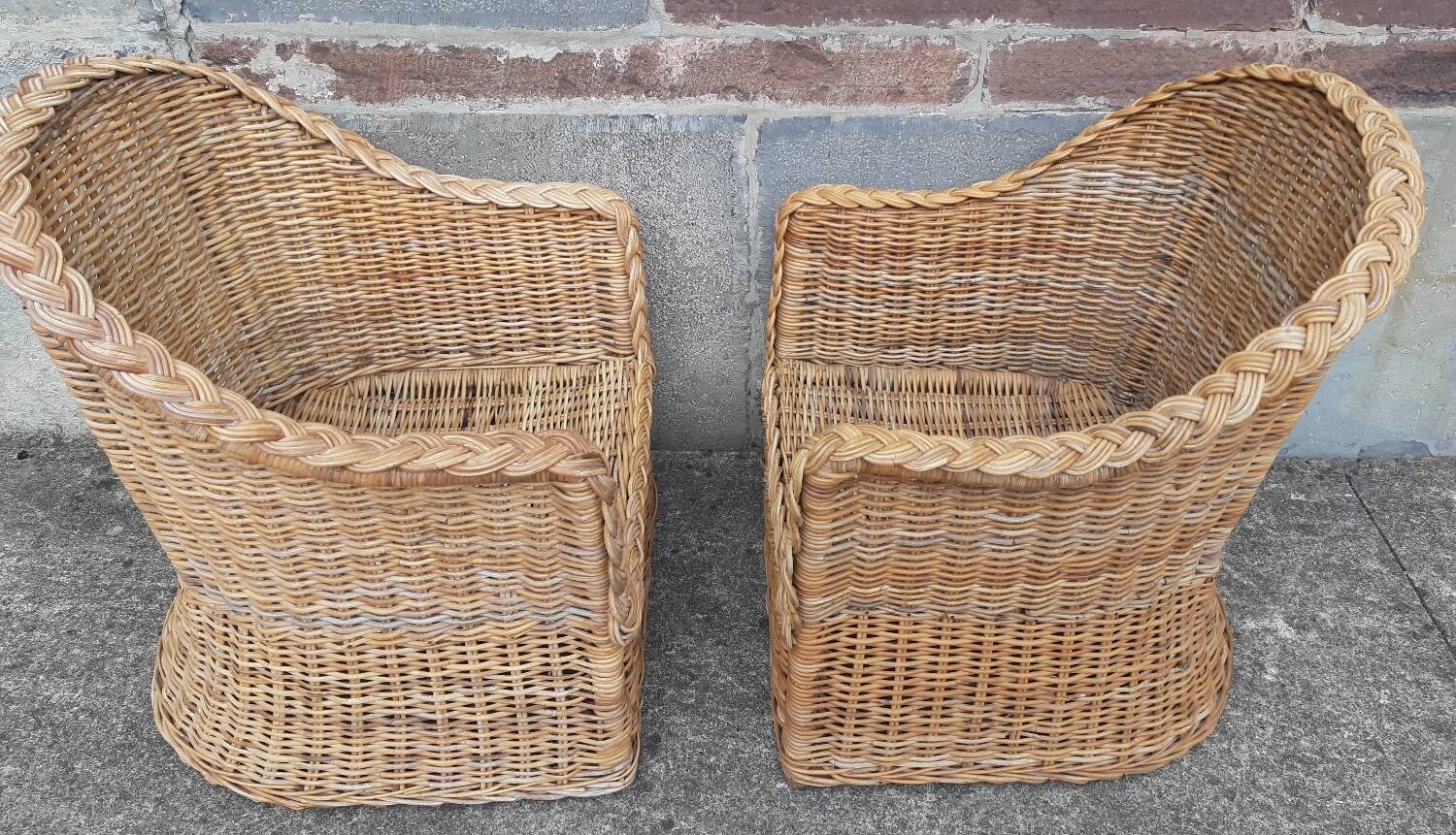 Pair of wicker and rattan armchairs.
