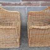 Pair of wicker and rattan armchairs.