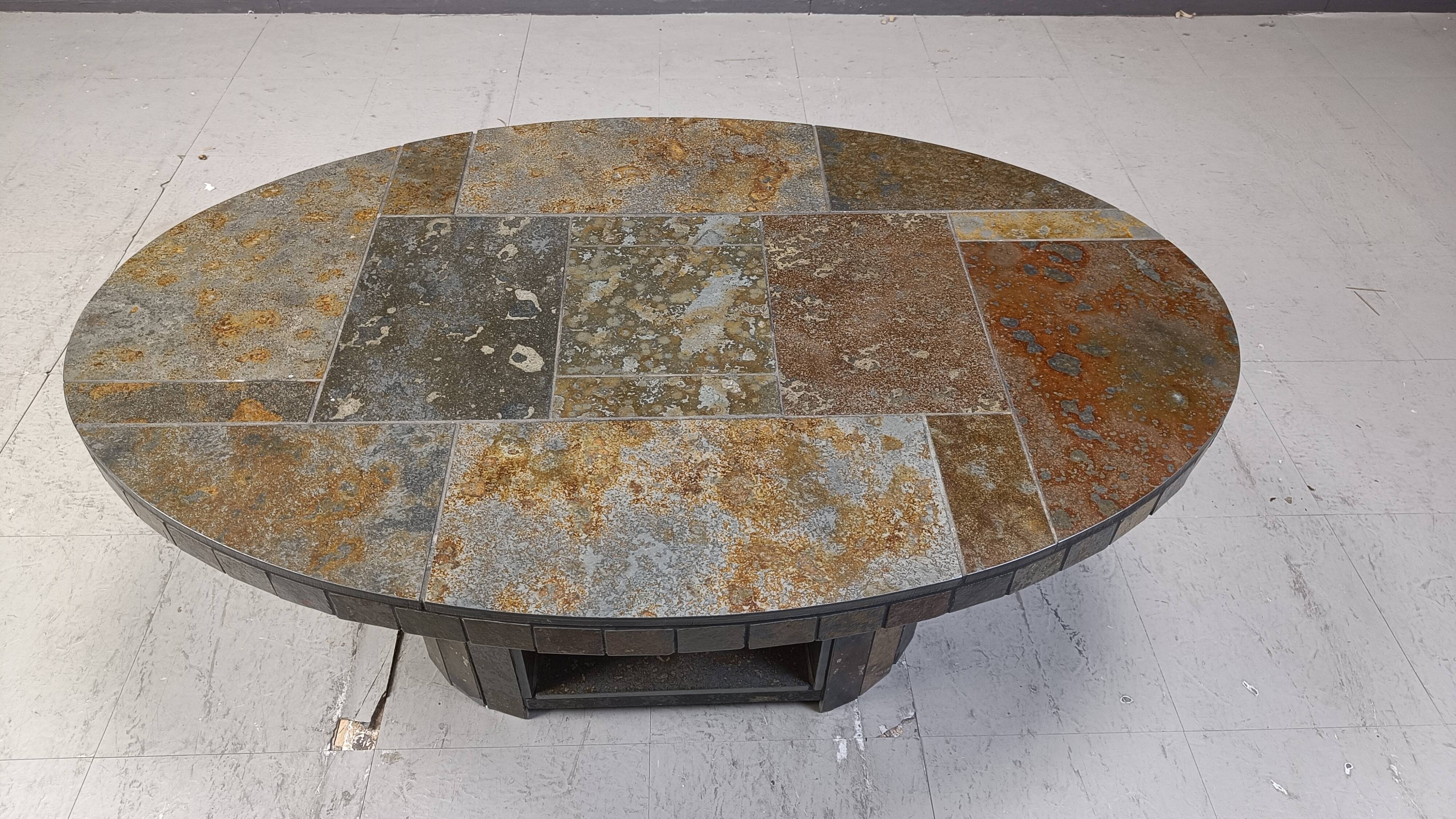 Vintage oval brutalist coffee table, 1970s