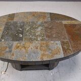 Vintage oval brutalist coffee table, 1970s