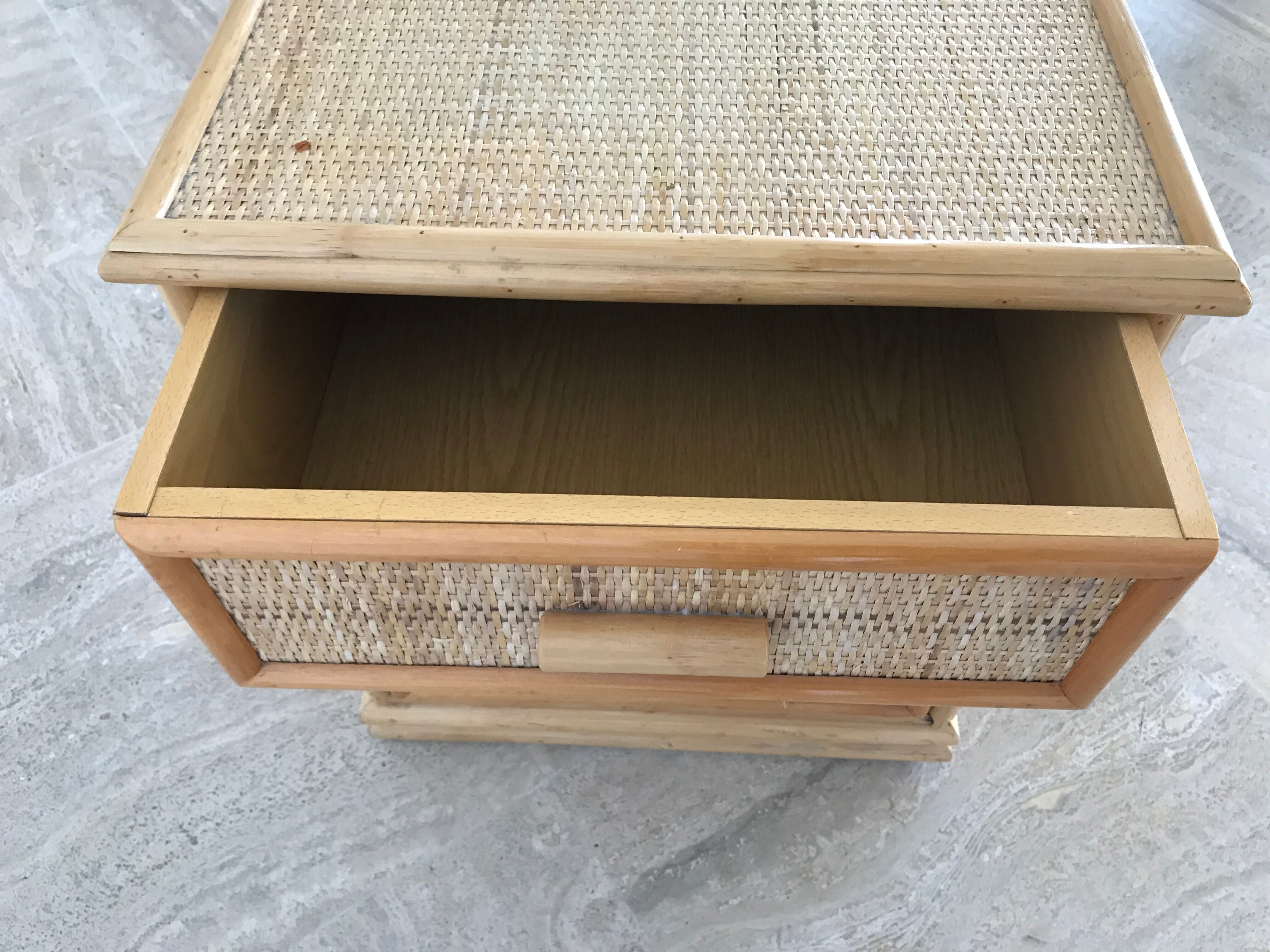 Pair of bamboo and braided rattan bedsides