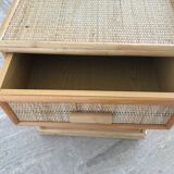 Pair of bamboo and braided rattan bedsides