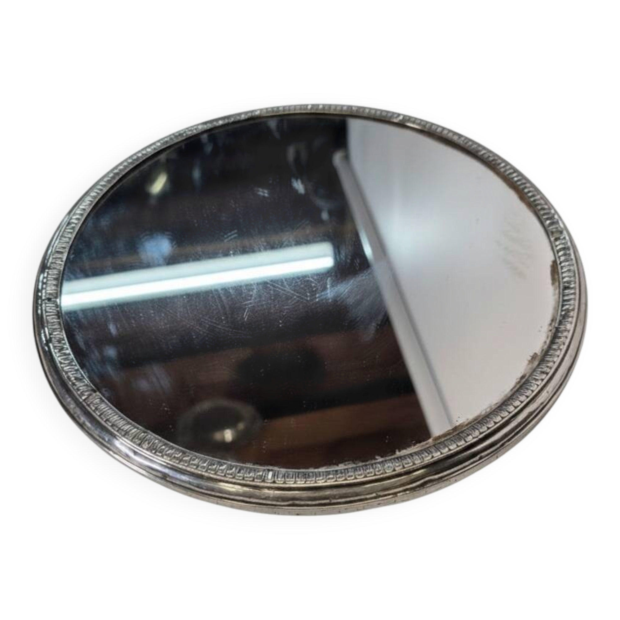 Silver-plated mirror tray centrepiece from the mid-20th century, 30 cm.