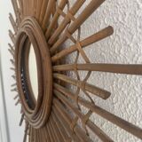 Miroir vintage 1960 soleil étoile asymétrique rotin osier - 52 cm