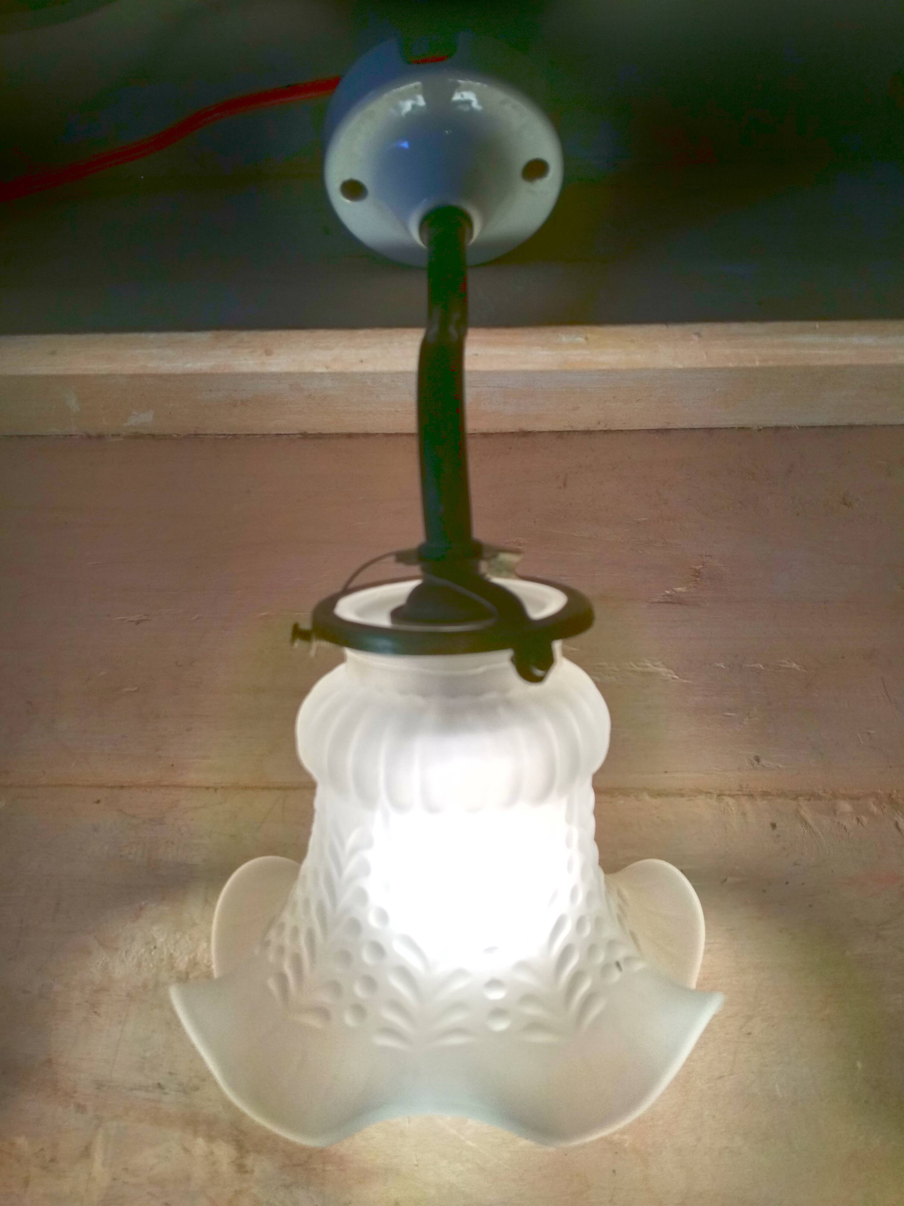 Applique murale col de cygne laiton rosace en porcelaine et tulipe en verre