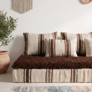 Striped coffee Hanbel floor cushion – Handwoven ivory wool