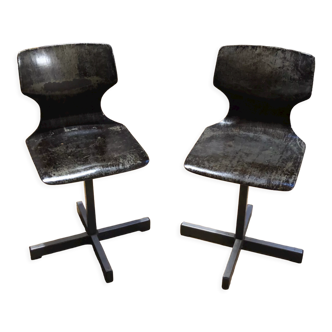 Paire de chaises vintage bois et pied croix en métal