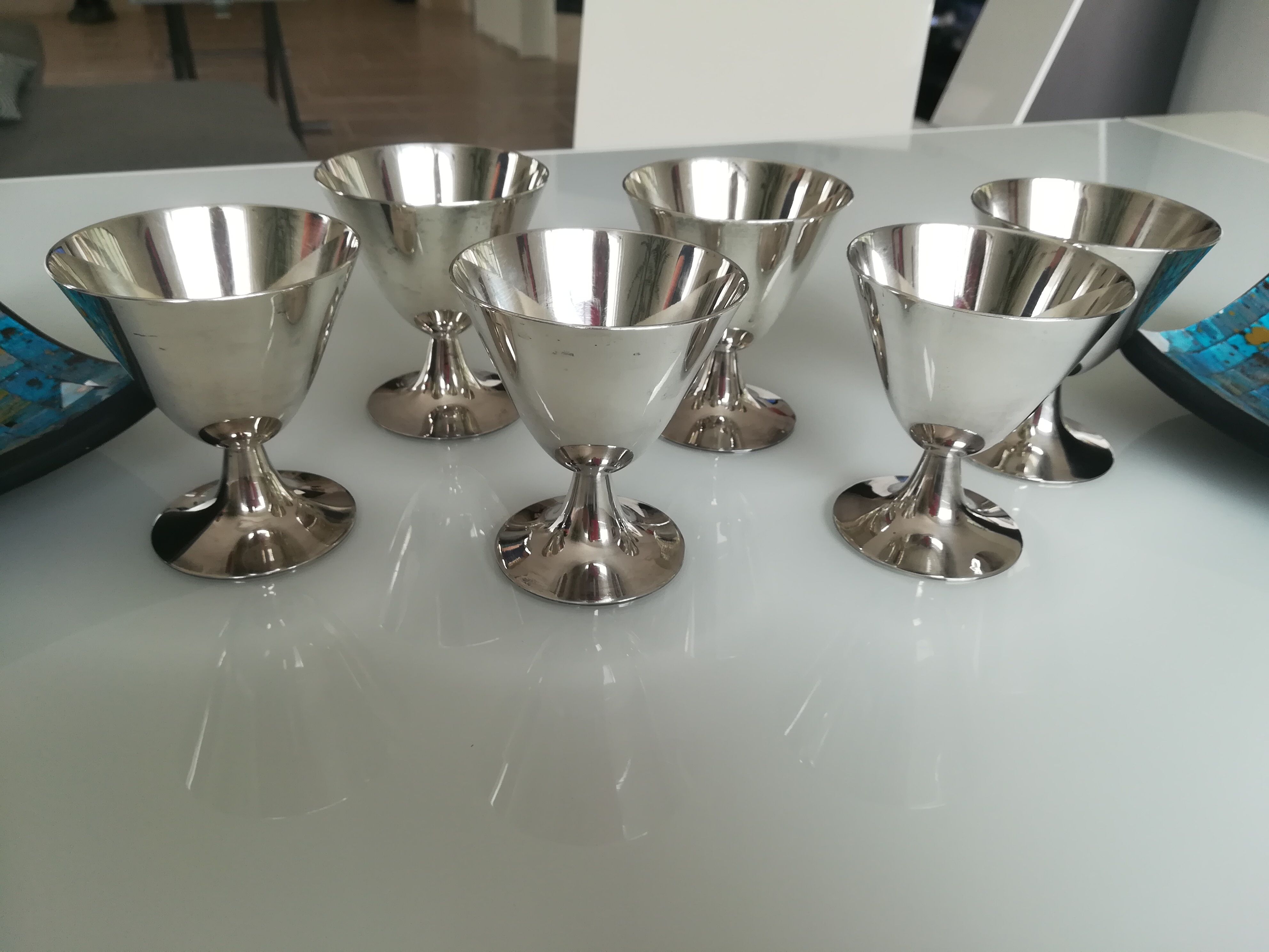 Christofle 6 silver metal wine glasses, design jean charles moreux 1940