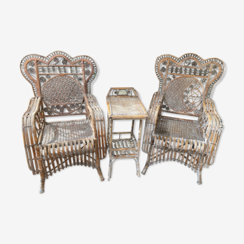 Pair of antique rattan armchairs