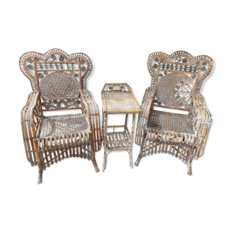 Pair of antique rattan armchairs