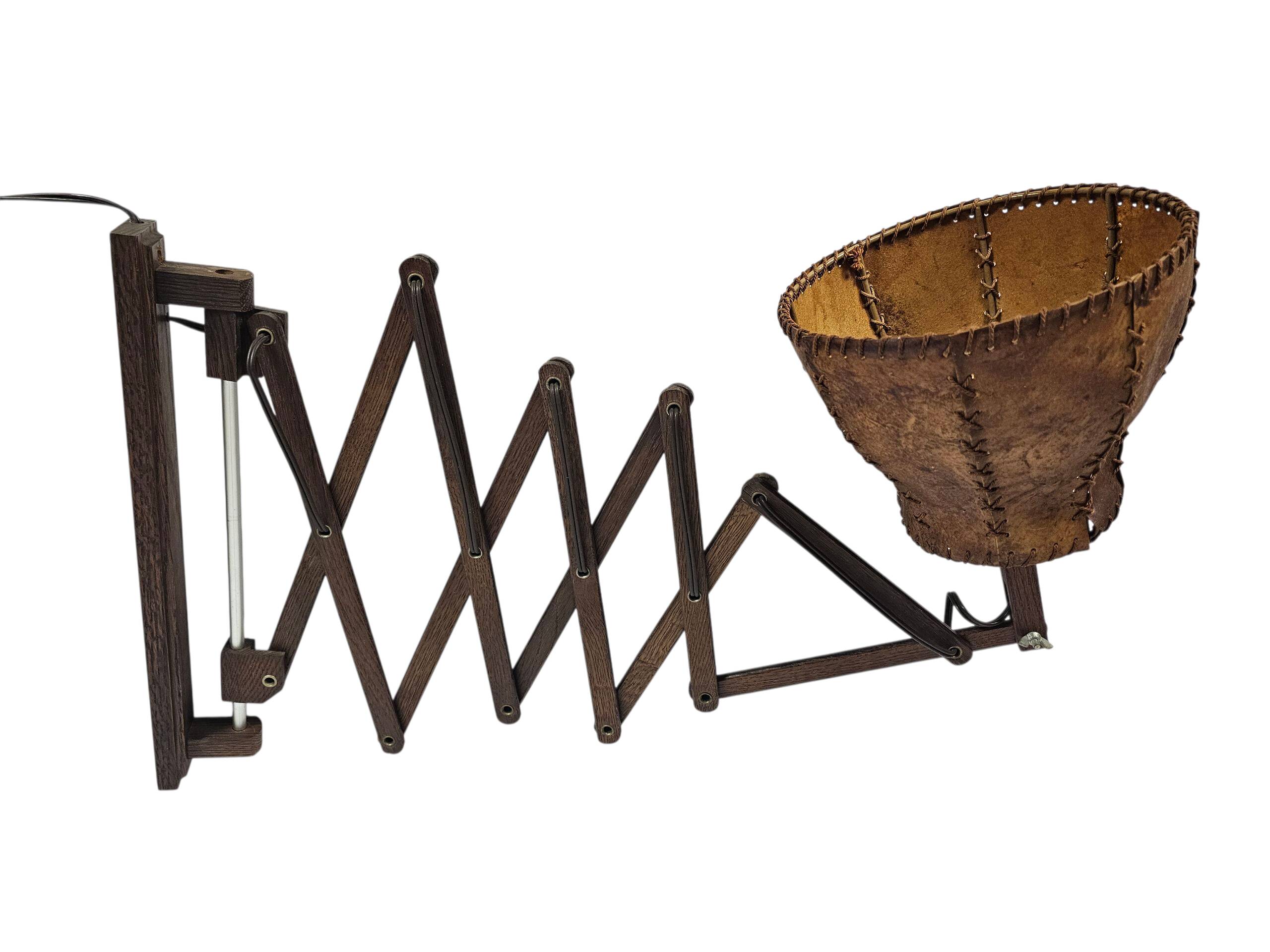 Scissor lamp | Harmonica lamp | wall lamp | vintage | oak | pig's bladder |