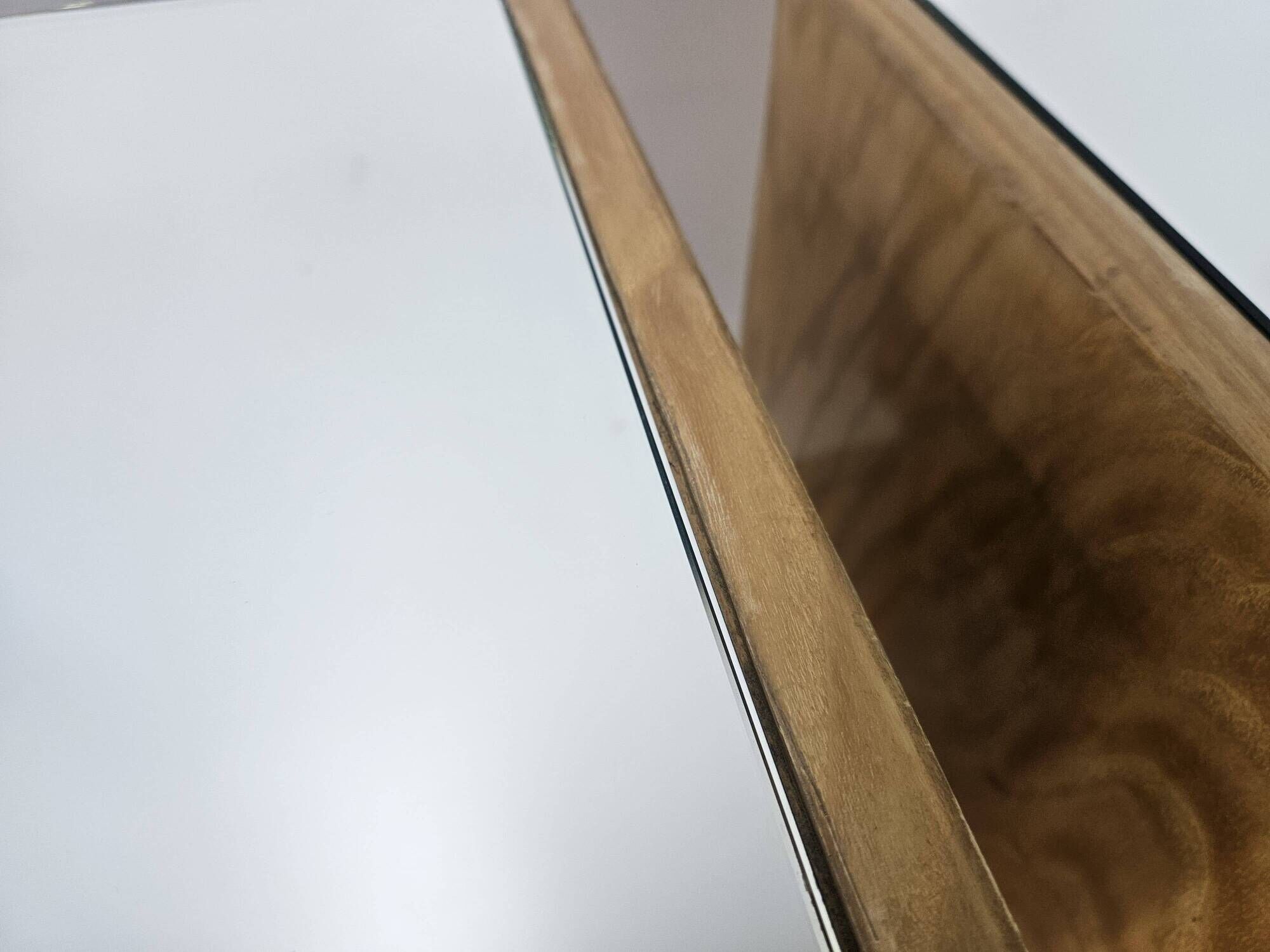 Pair of 1950s maple nightstands with mirrored tops