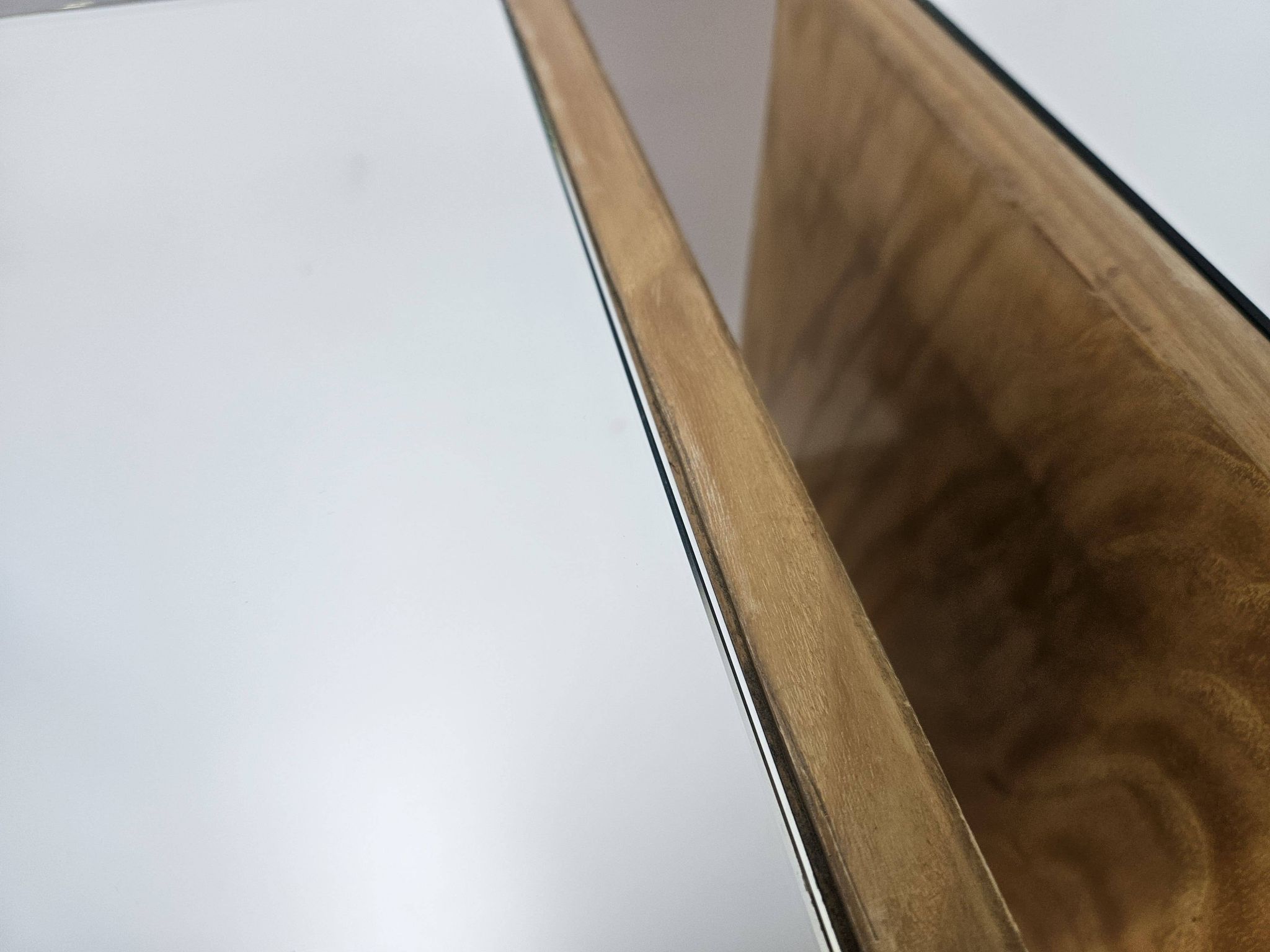 Pair of maple bedside tables from the 1950s with mirrored tops.