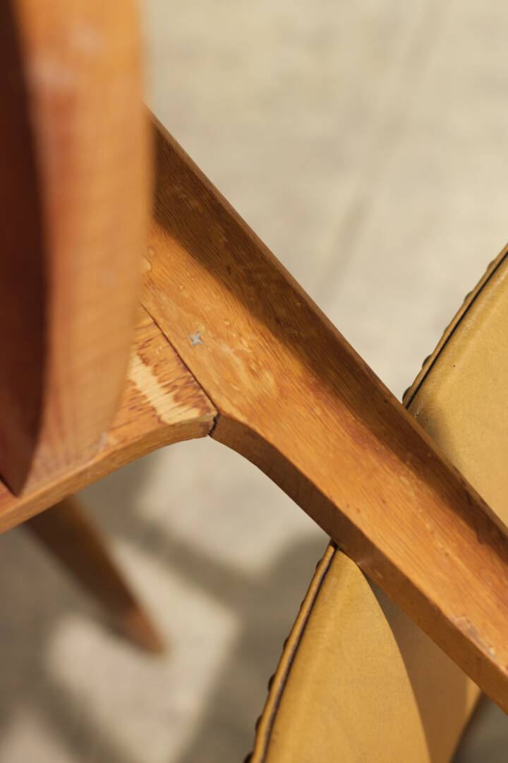 Trio of vintage 6157 chairs by Roger Landault leather and wood 1950