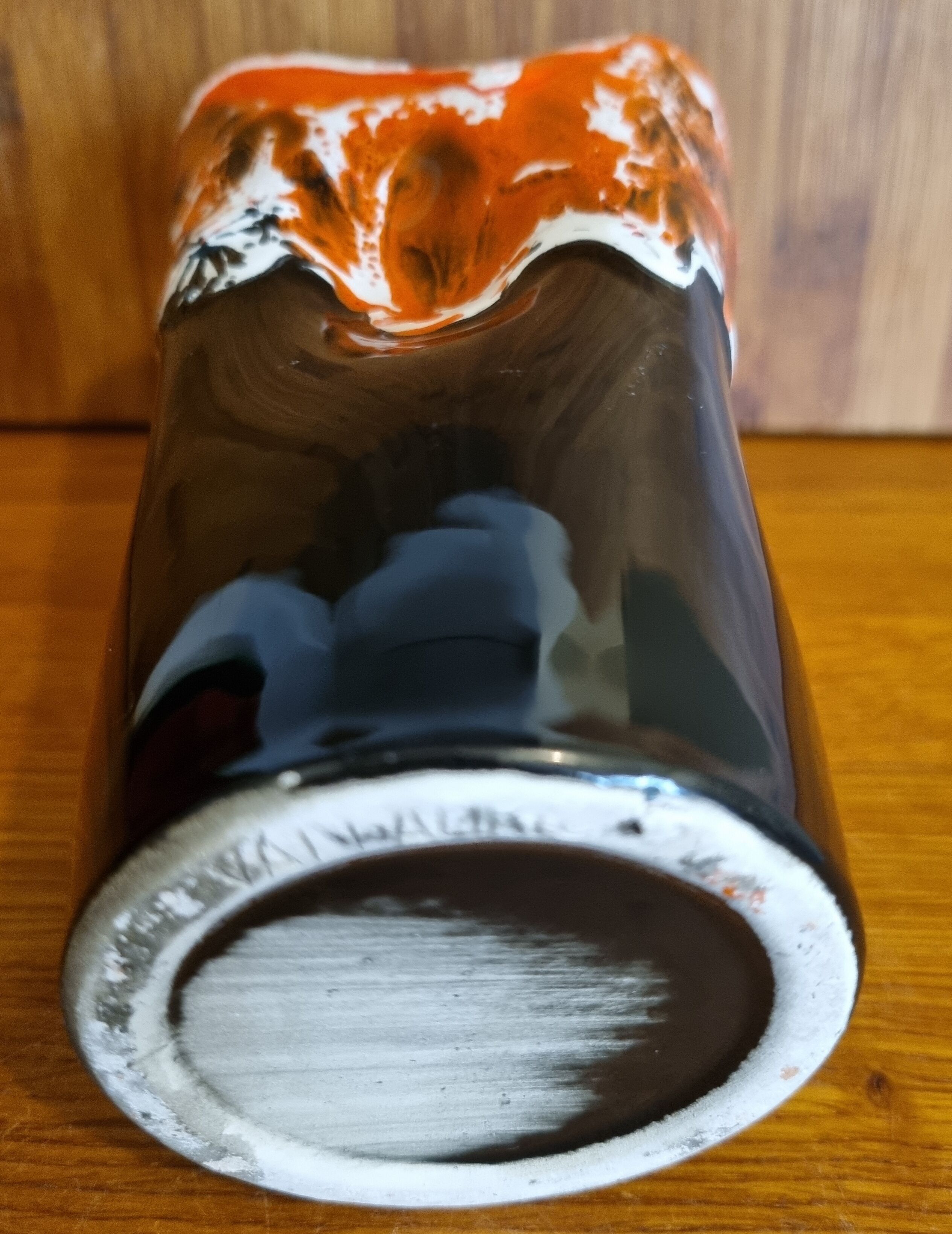 Vintage Vallauris 70s orange red and brown vase
