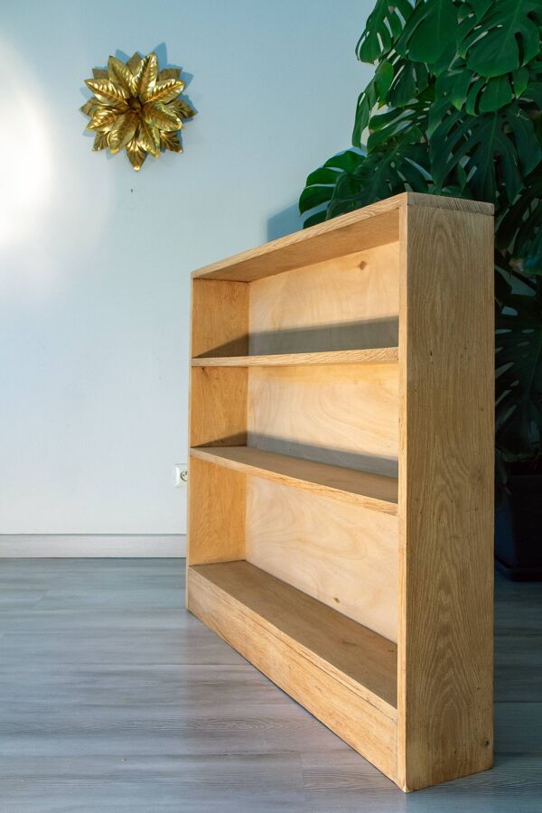 Etagère bibliothèque chêne massif clair, brut année 50