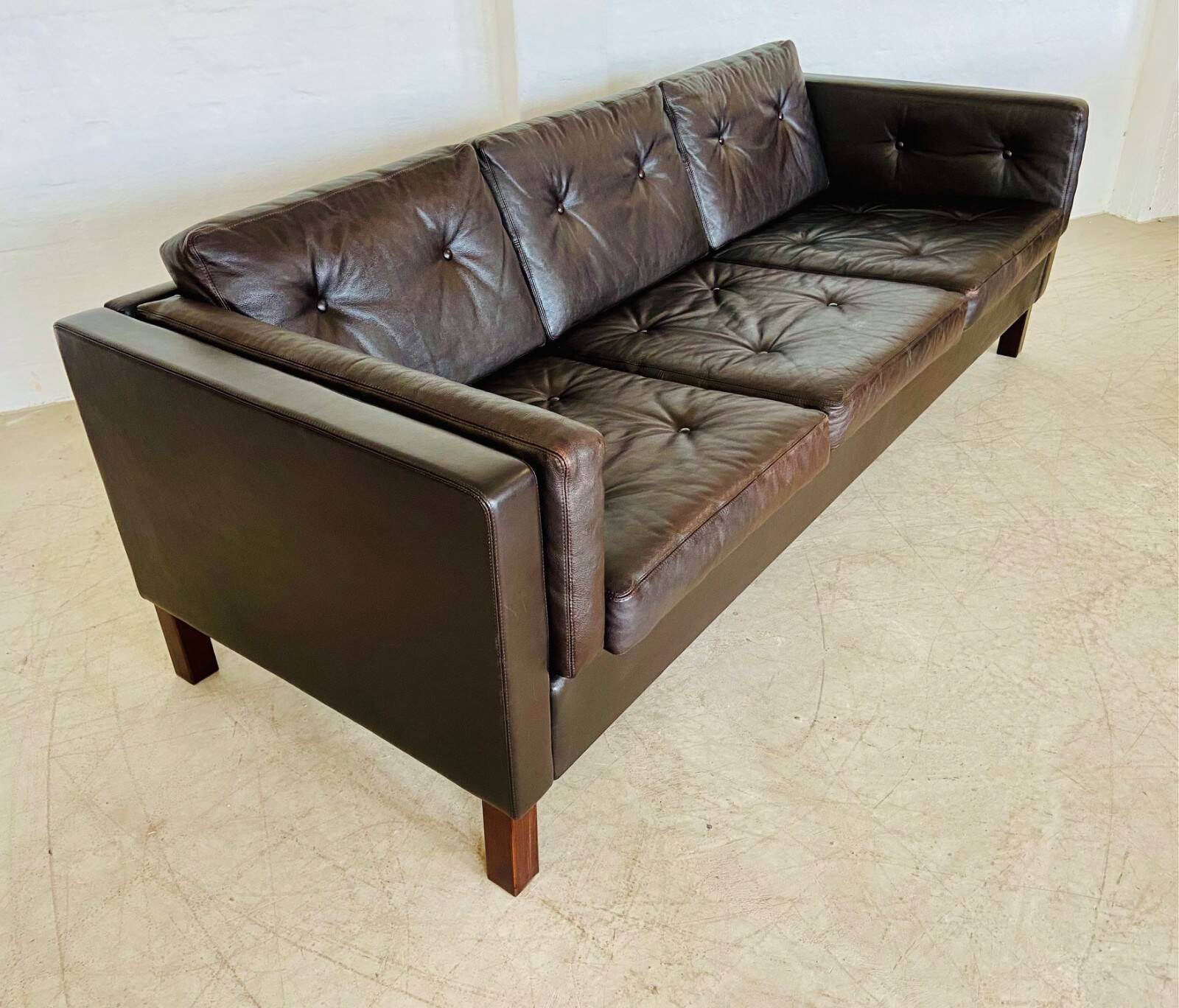 Vintage Danish Erik Jørgensen brown leather 3 seater sofa