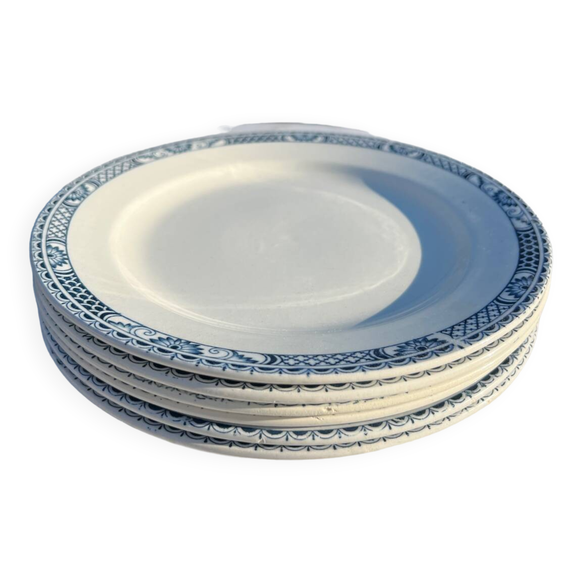 Set of 6 old Robert Salins flat plates, Terre de Fer