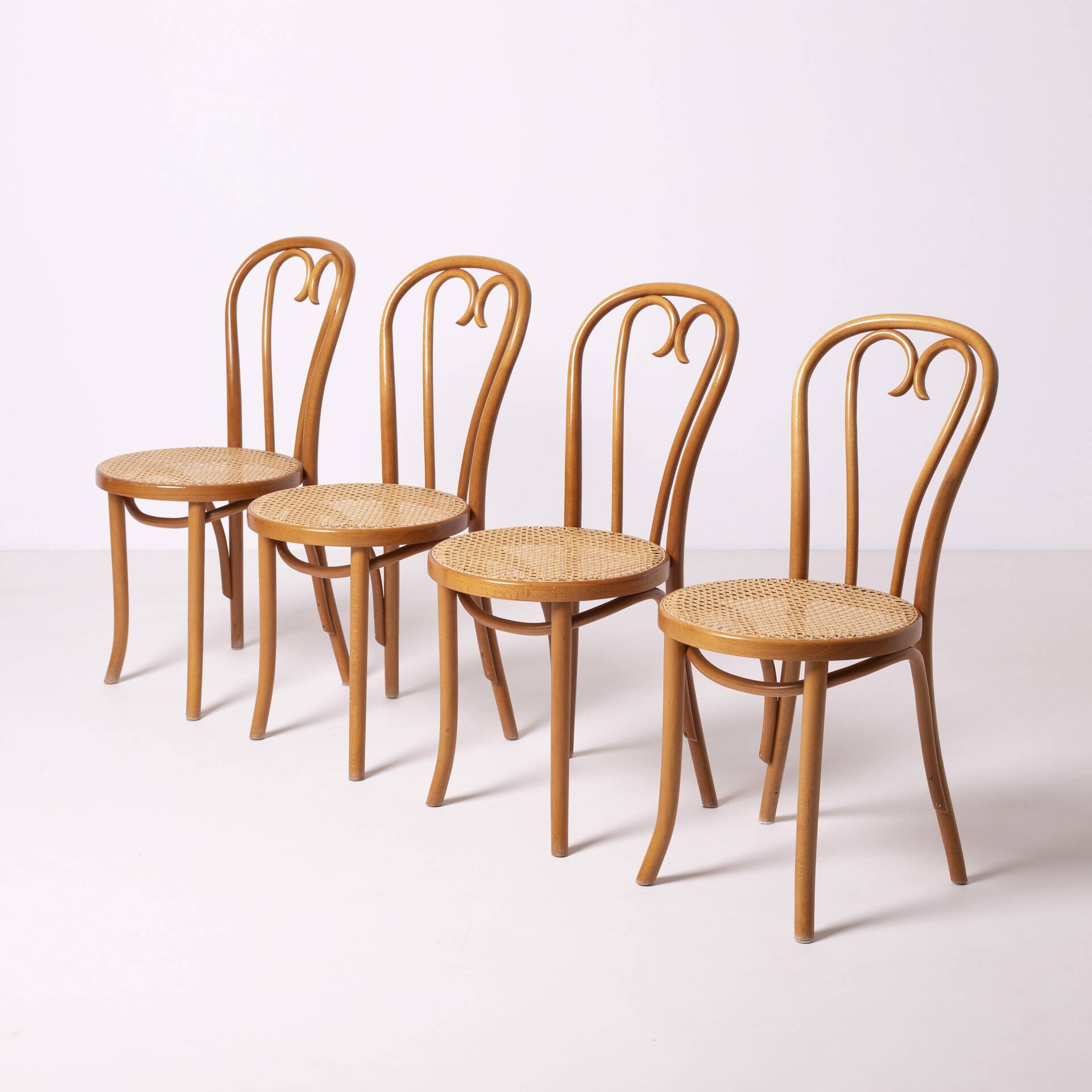 Thonet / Radomsko heart chair, set of 4, hand woven cane, Poland, circa 198
