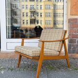 Scandinavian armchair in wood and wool 60s