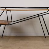 Vintage side coffee table in black lacquered metal and oak, 1950