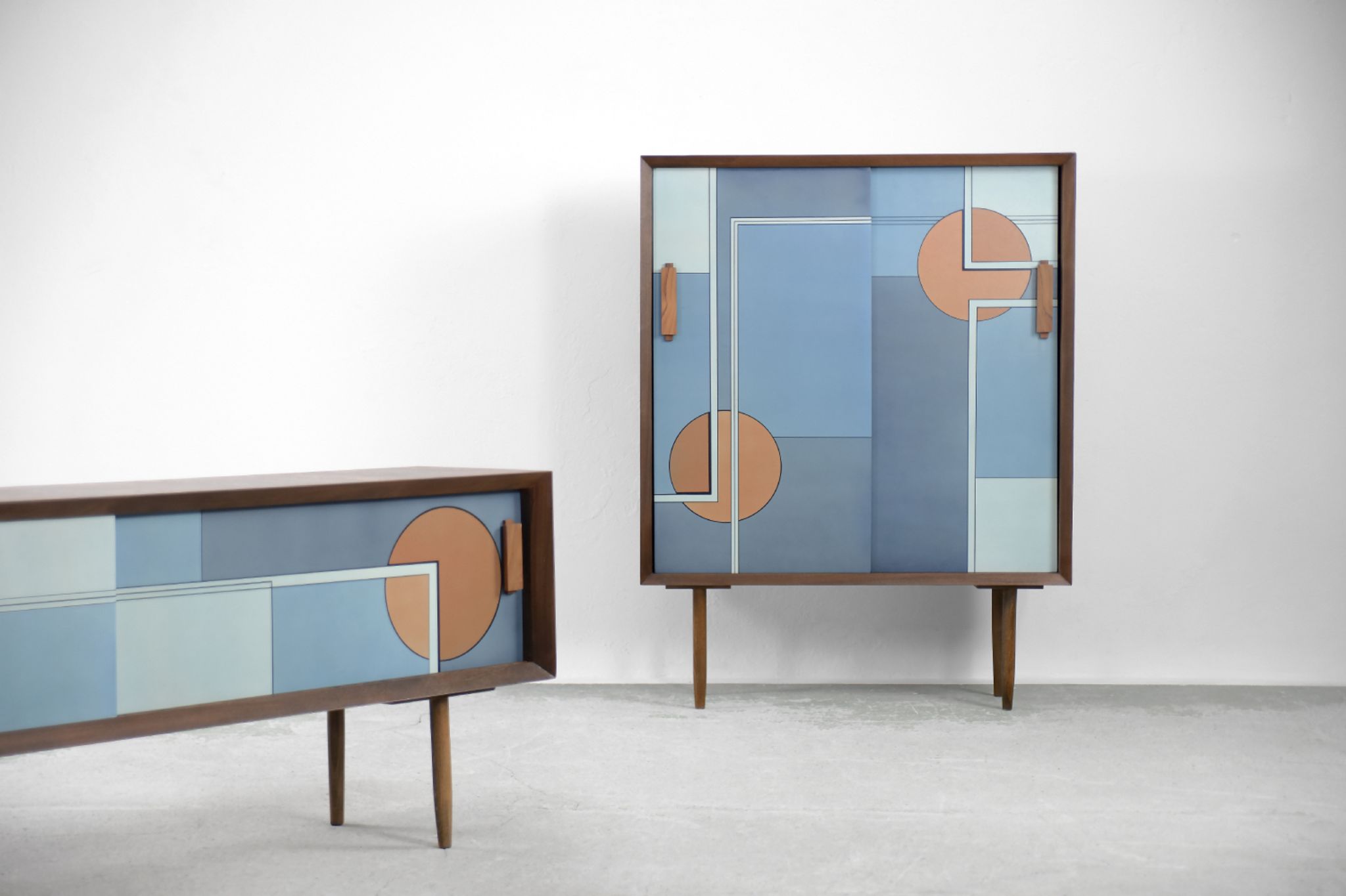 Mid-Century Modern Scandinavian Hand-Painted Birch Cabinet, 1960s