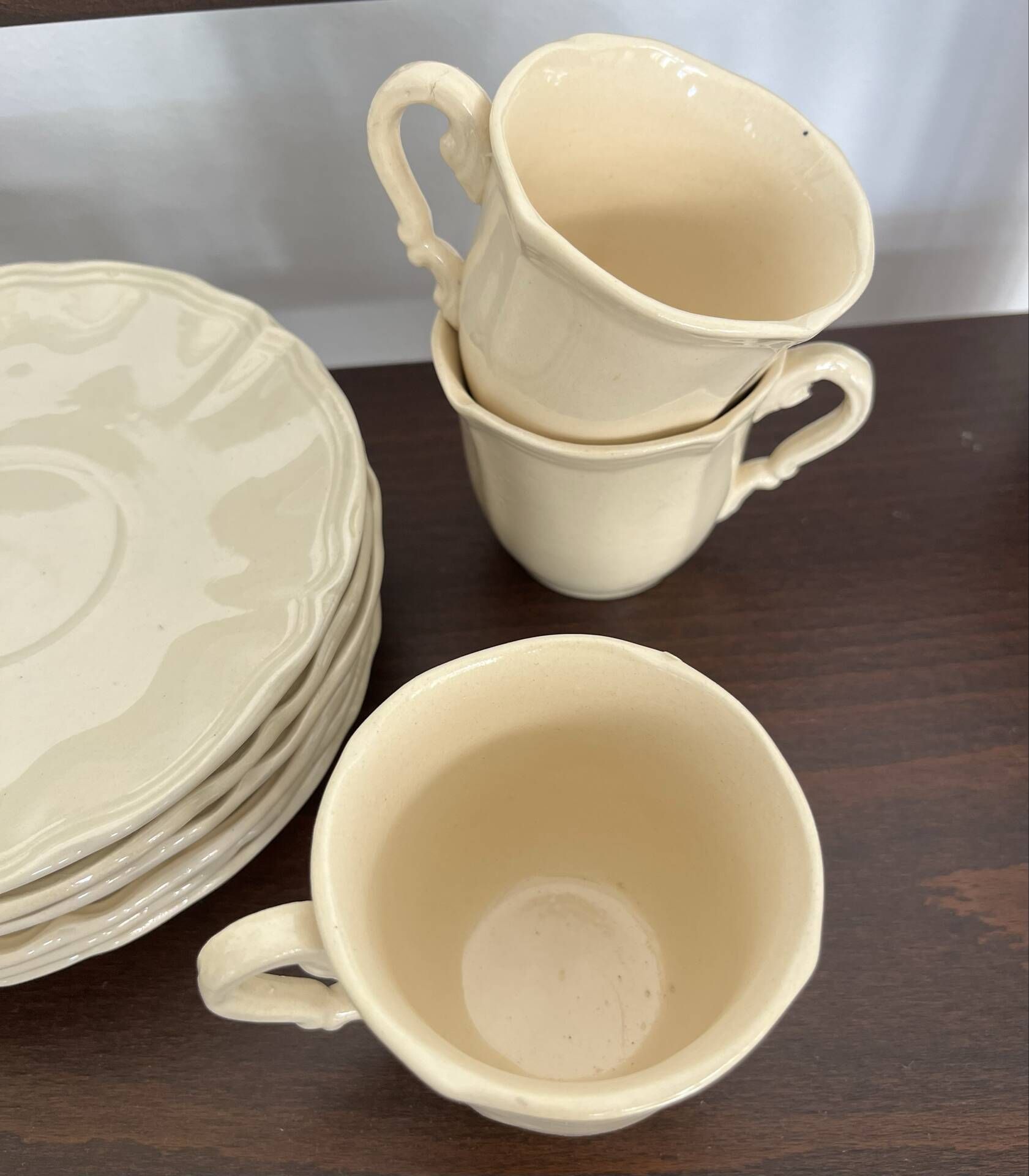 Ivory ribbed café service 7 cups Sarreguemines