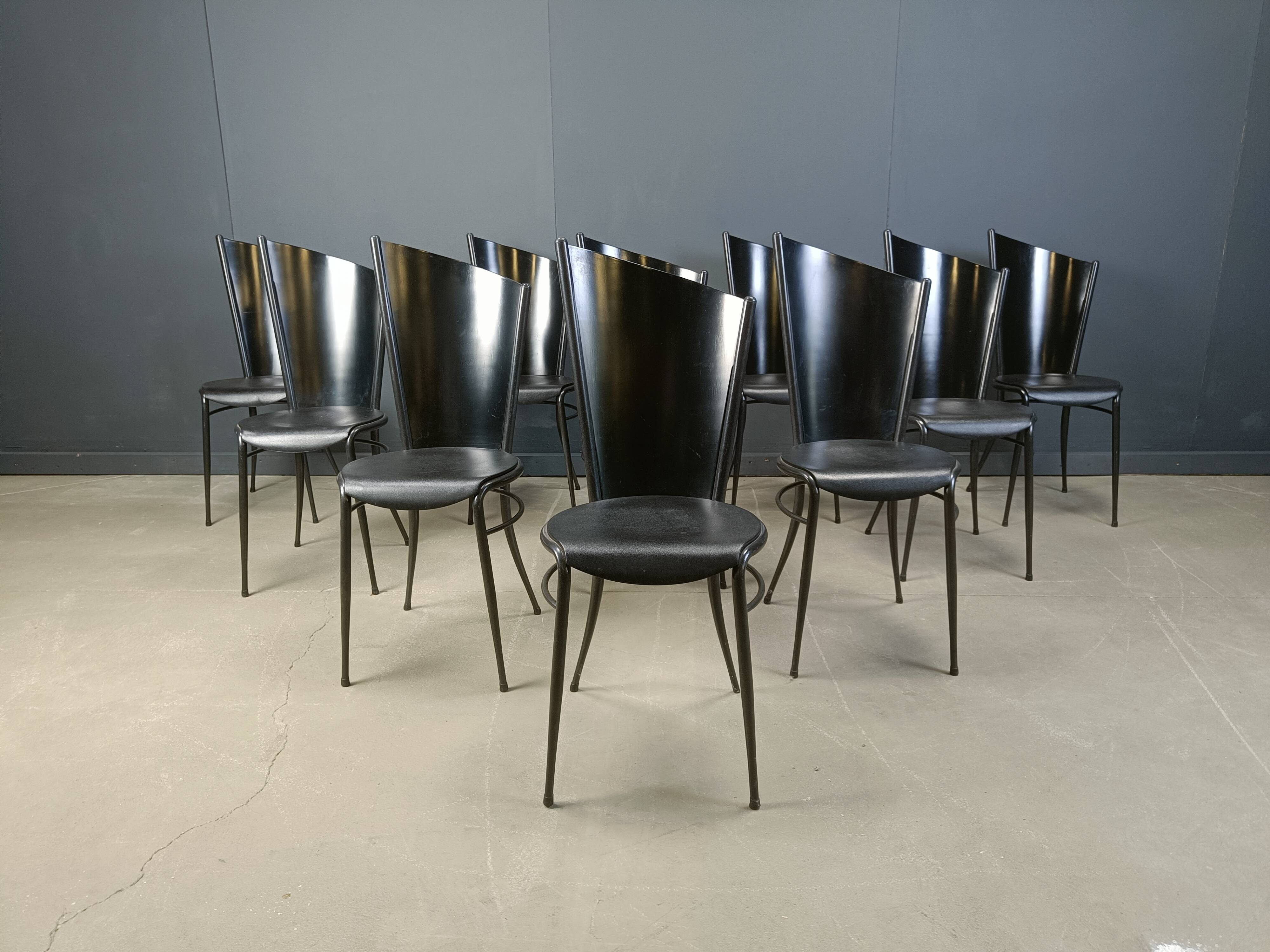 Post modern wooden dining chairs, 1980s - set of 10