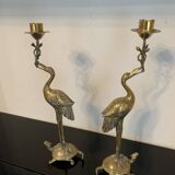 Pair of CANDLE HOLDERS in chiseled and gilded bronze