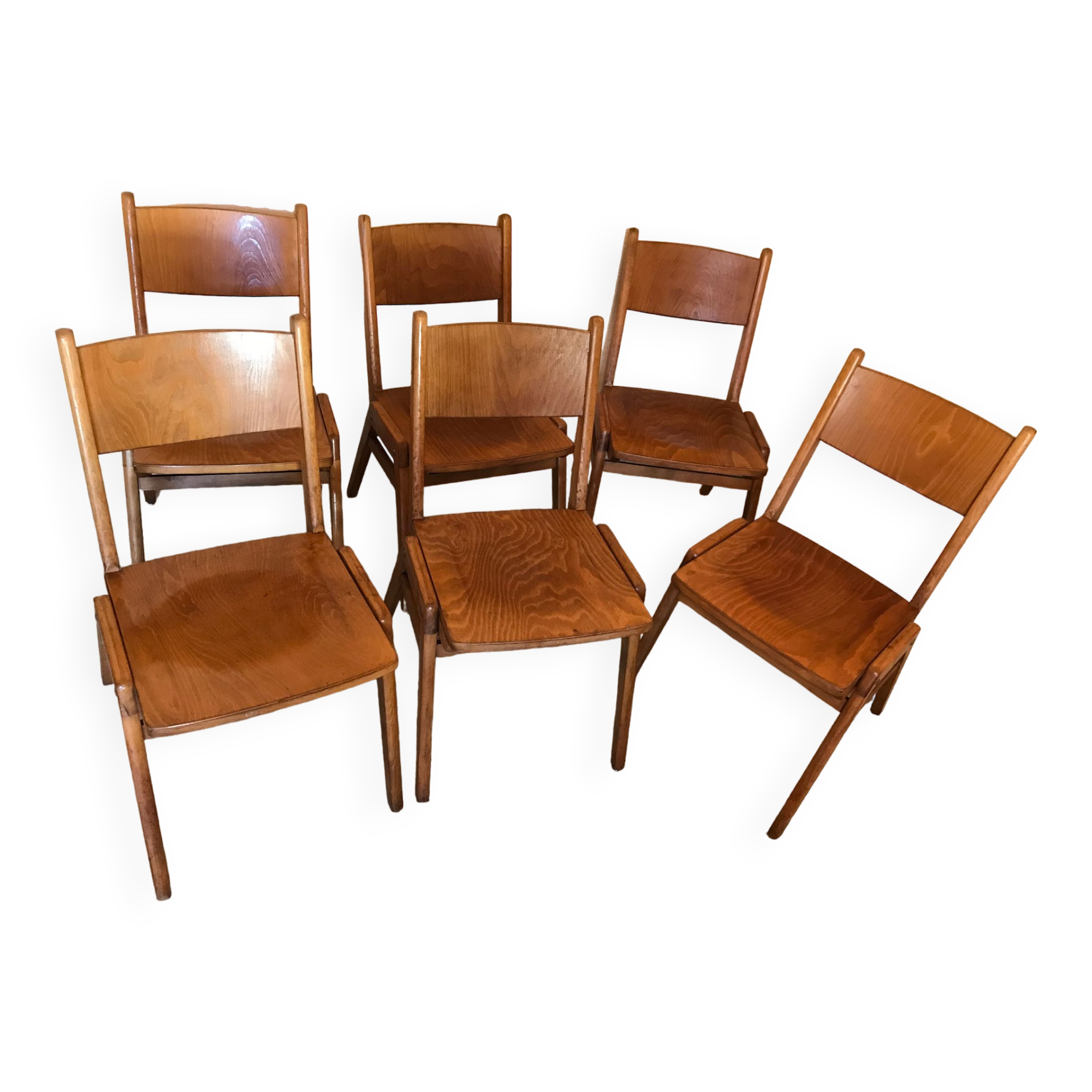 Set of 6 stackable chairs wood feet compass Germany 1960's