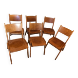 Set of 6 stackable chairs wood feet compass Germany 1960's