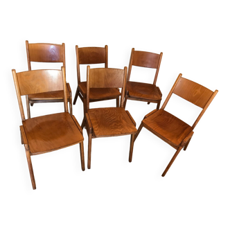 Set of 6 stackable chairs wood feet compass Germany 1960's