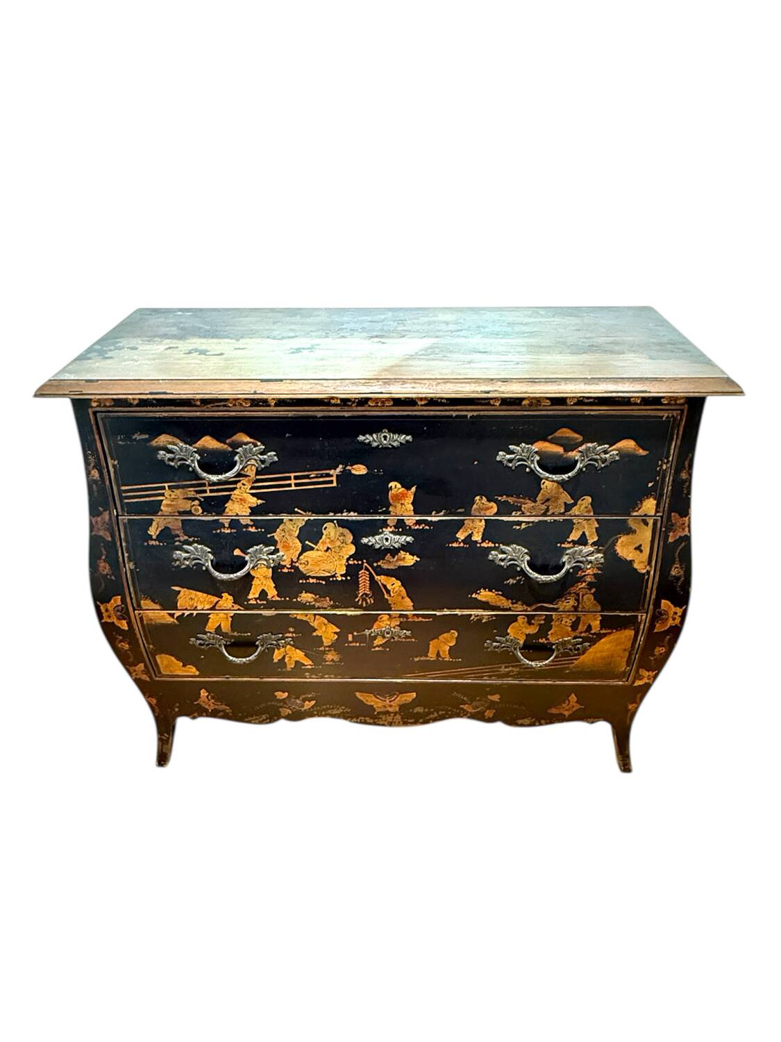 Chest of drawers with 3 drawers, Chinese decor, 20th century.