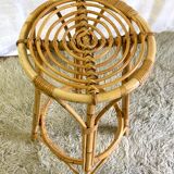 Tabouret de bar en rotin  et bambou années 60