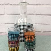 Carafe pied de poule et ses 6 verres assortis