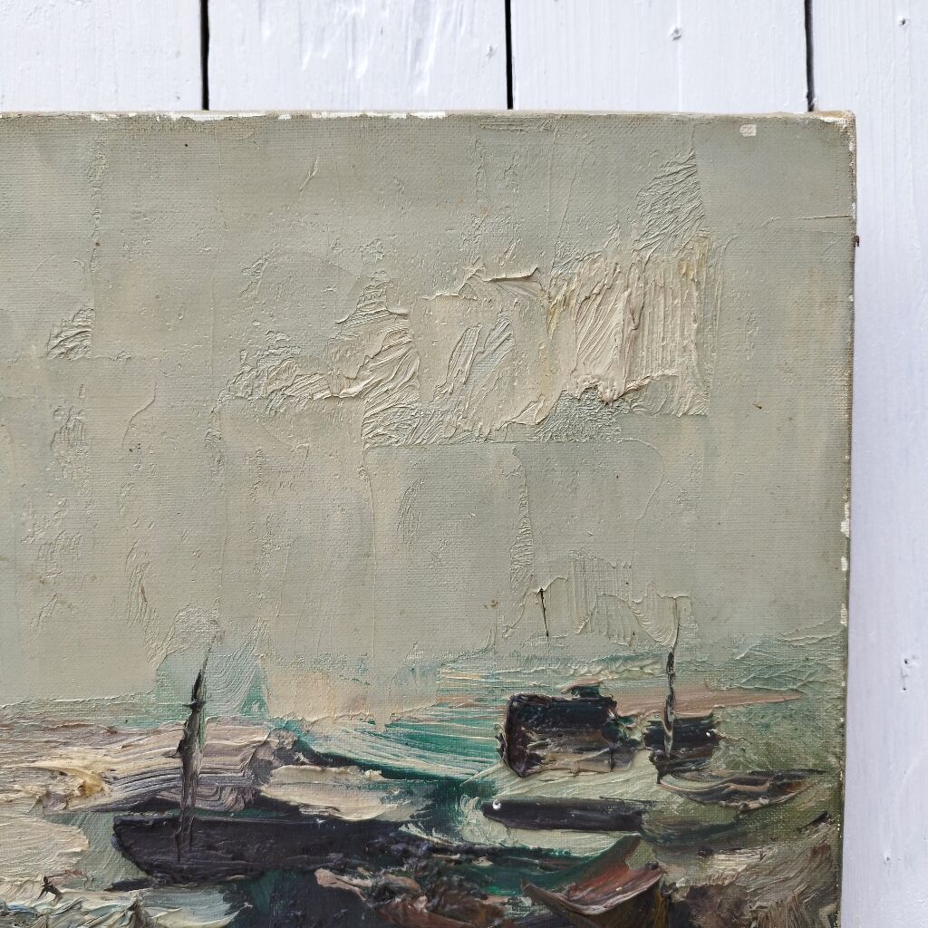 Oil on canvas boats in storm