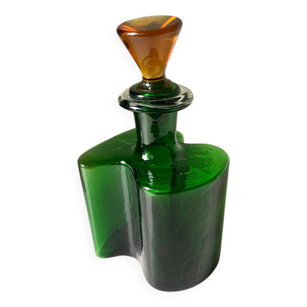 Carafe danoise Holmegaard en verre vert et orange