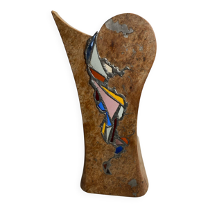 Lampe en bois sculpté - vitrail