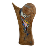 Carved wooden lamp and stained glass