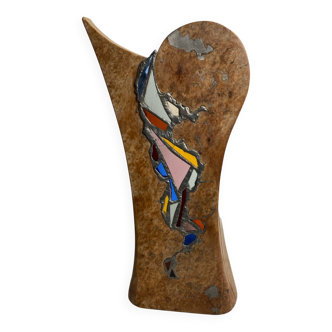 Carved wooden lamp and stained glass