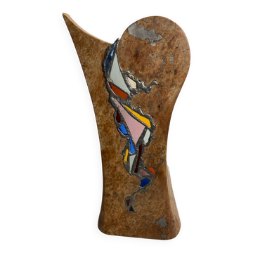 Lampe en bois sculpté et vitrail