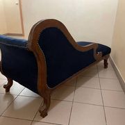 Mahogany and blue velvet daybed
