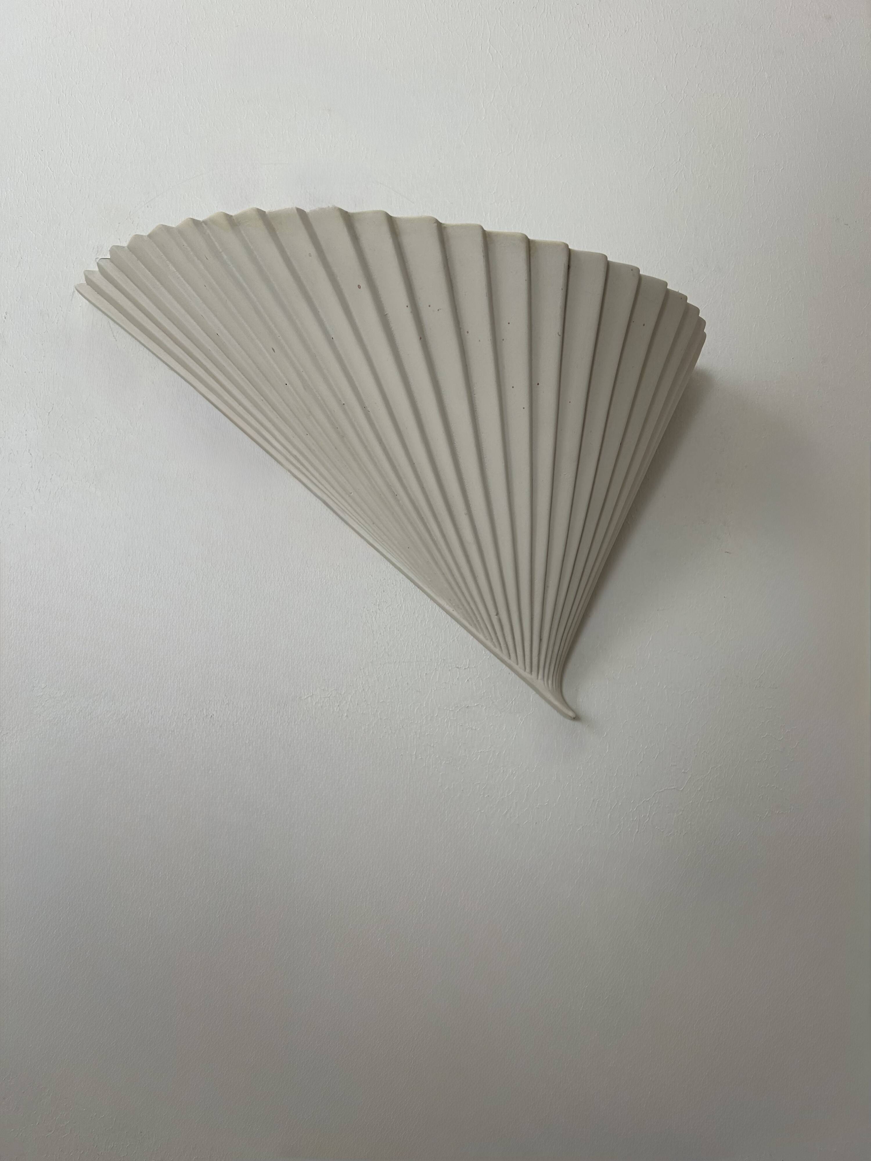 Vintage wall lamp, matte white plaster, France 1980