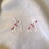 Square linen tablecloth marked RA