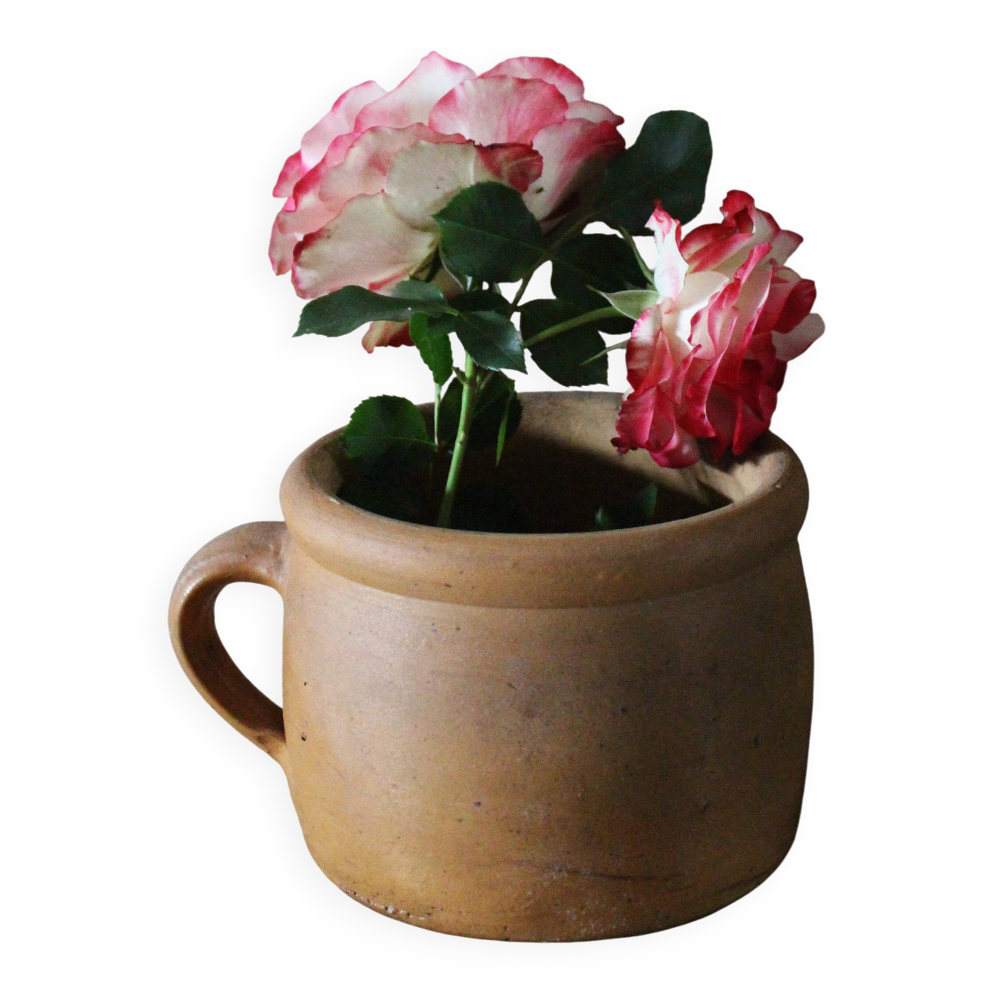Round terracotta milk jug with handle