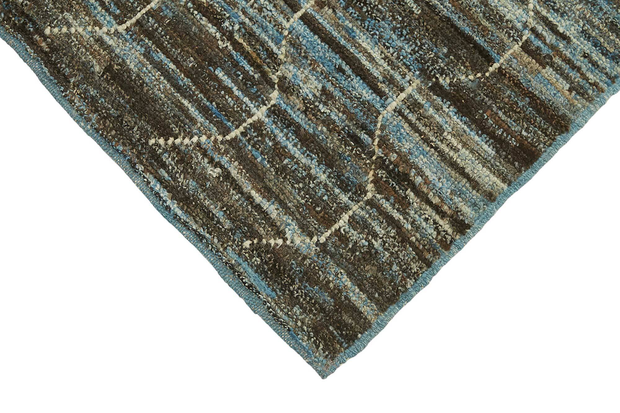 Hand-Knotted Tribal Unique 91 cm x 341 cm Blue Wool Runner Carpet