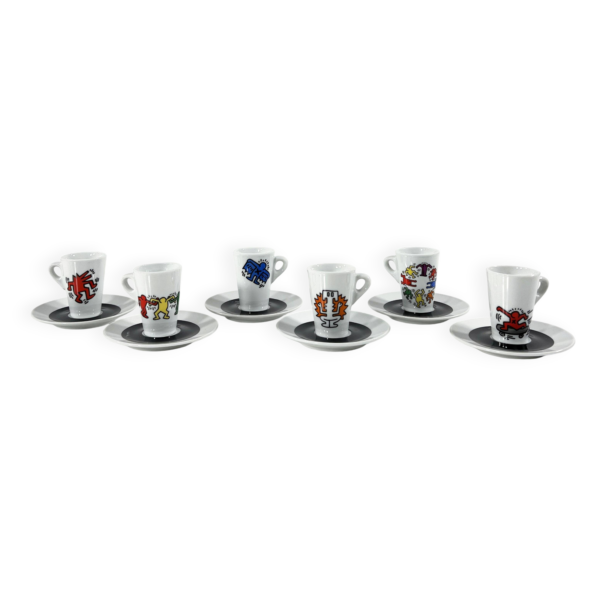 Set of 6 Espresso Cups by Keith Haring for Tognana, 1990