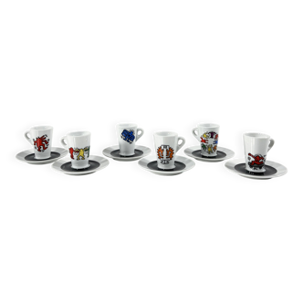 Set of 6 Espresso Cups by Keith Haring for Tognana, 1990