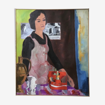 Portrait of a woman at Coca-Cola. Oil on canvas signed (95x80cm)