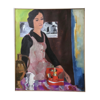 Portrait of a woman at Coca-Cola. Oil on canvas signed (95x80cm)